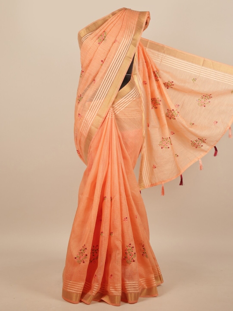 

Pothys Peach-Coloured Floral Embroidered Saree