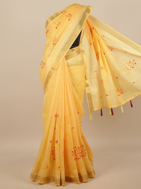 

Pothys Yellow Ethnic Motifs Embroidered Saree