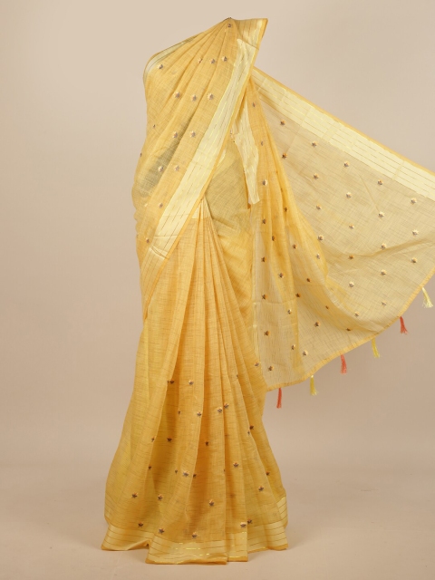 

Pothys Yellow Ethnic Motifs Embroidered Saree