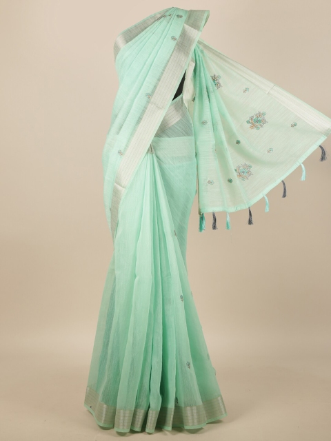 

Pothys Sea Green Ethnic Motifs Embroidered Saree