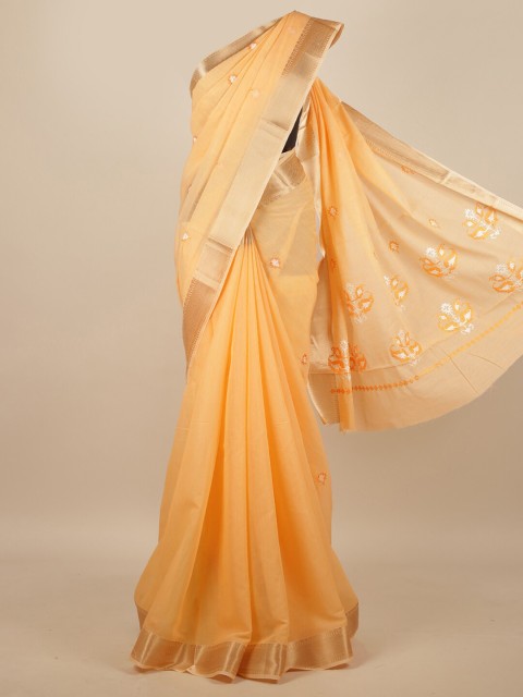 

Pothys Orange Ethnic Motifs Embroidered Saree