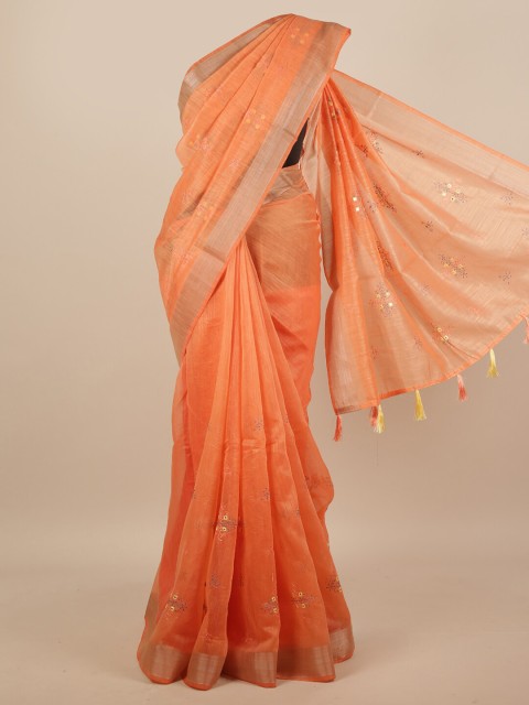 

Pothys Orange Ethnic Motifs Embroidered Saree