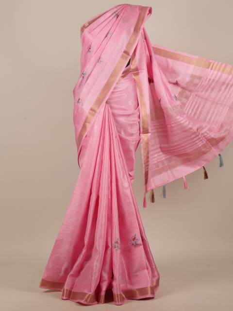 

Pothys Pink Ethnic Motifs Embroidered Jute Silk Saree