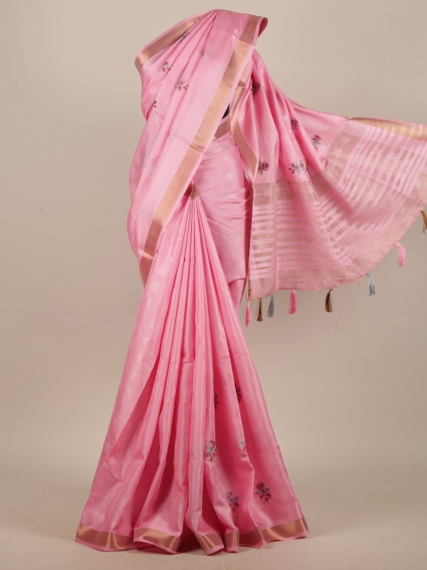 

Pothys Pink Ethnic Motifs Embroidered Jute Silk Saree