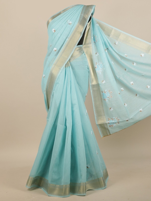 

Pothys Blue Floral Embroidered Saree