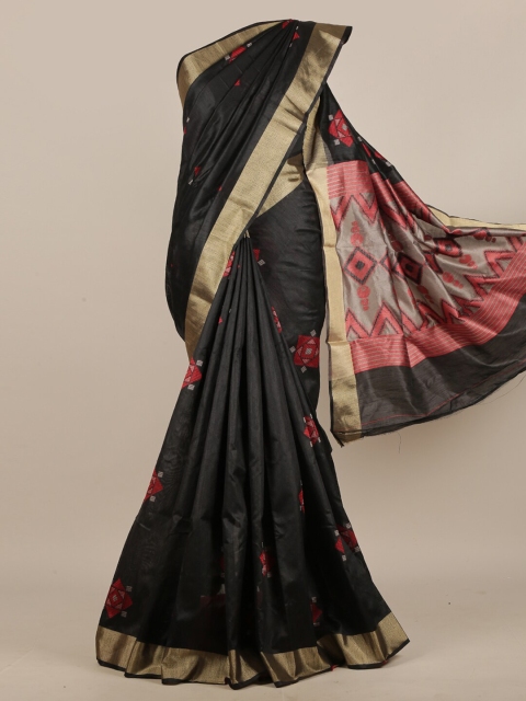 

Pothys Black & Pink Zari Jute Silk Saree