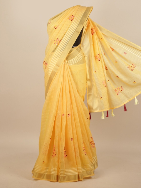 

Pothys Yellow Ethnic Motifs Embroidered Saree