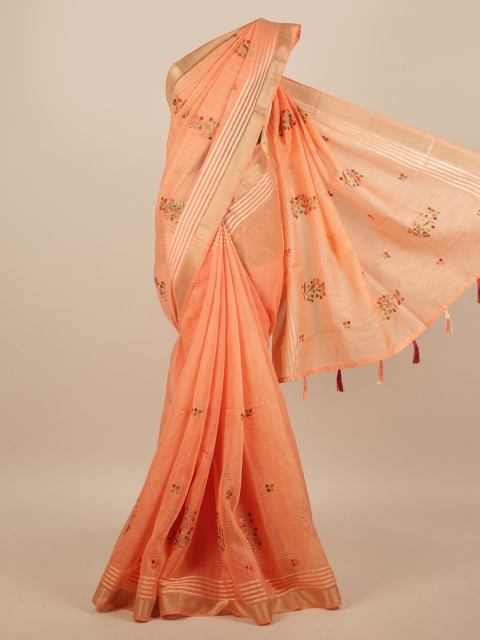 

Pothys Orange Floral Embroidered Saree