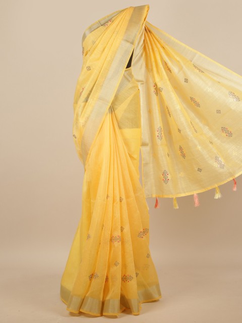 

Pothys Yellow Floral Embroidered Saree