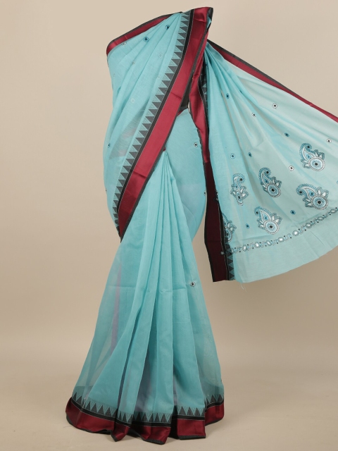 

Pothys Blue & Maroon Embroidered Cotton Blend Saree