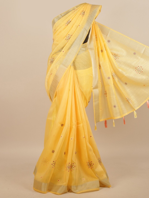 

Pothys Yellow Floral Embroidered Saree