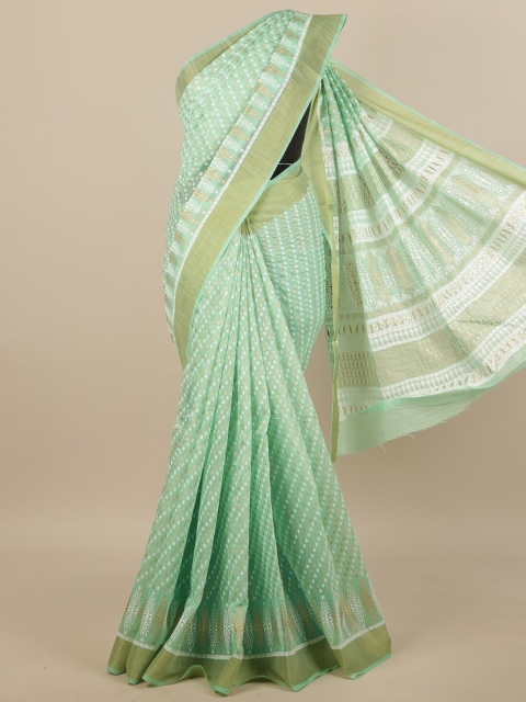 

Pothys Sea Green & White Ethnic Motifs Zari Saree