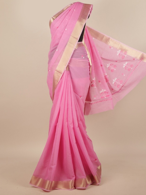 

Pothys Pink Ethnic Motifs Embroidered Saree