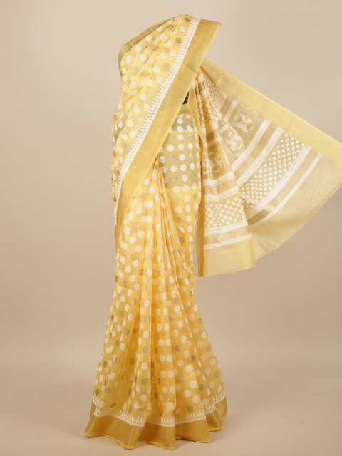 

Pothys Yellow & White Zari Cotton Blend Saree
