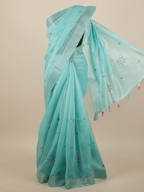 

Pothys Blue Ethnic Motifs Embroidered Saree