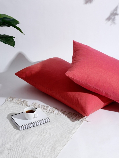 

Fabindia Set Of 2 Pink Solid Cotton Pillow Covers