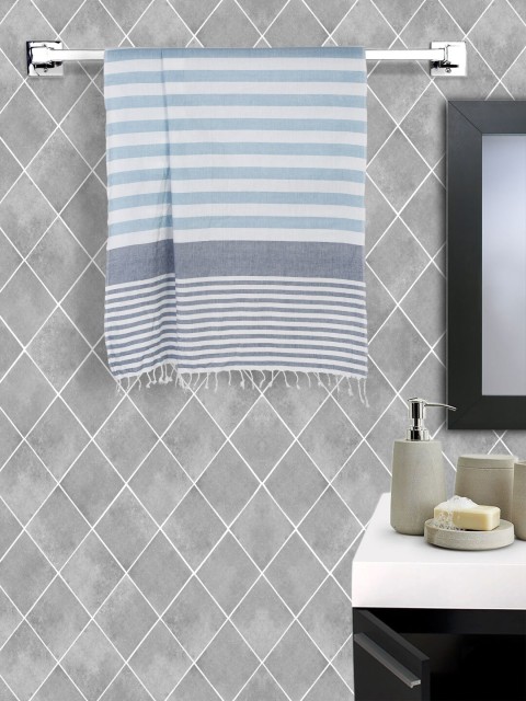 

Fabindia White & Blue Striped 120 GSM Cotton Bath Towel