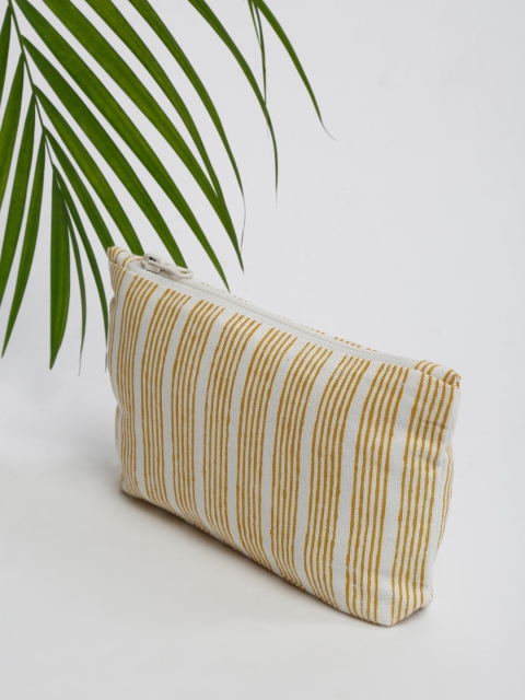 

Fabindia Unisex Yellow & White Striped Cotton Travel Pouch