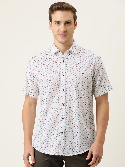 

IVOC Men White Opaque Printed Casual Shirt