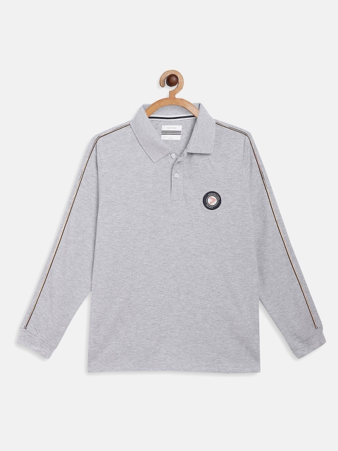 

Octave Boys Grey Polo Collar Drop-Shoulder Sleeves Applique T-shirt