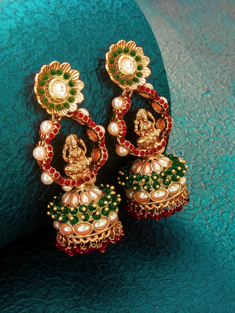 

aadita Gold-Toned & Gold-Plated Contemporary Jhumkas Earrings