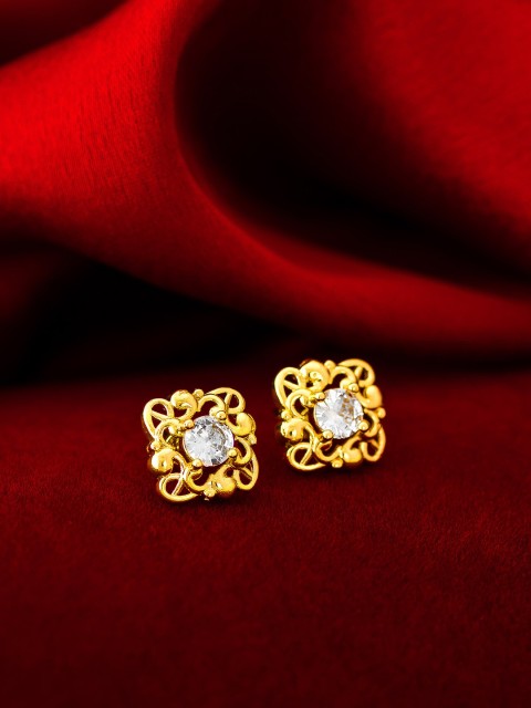 

aadita Gold Plated White Square Studs Earrings