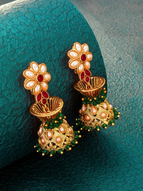 

aadita Gold-Toned Contemporary Jhumkas Earrings