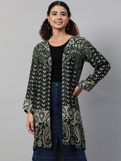

STREET 9 Women Green Ethnic Motif Printed Longline Shrug