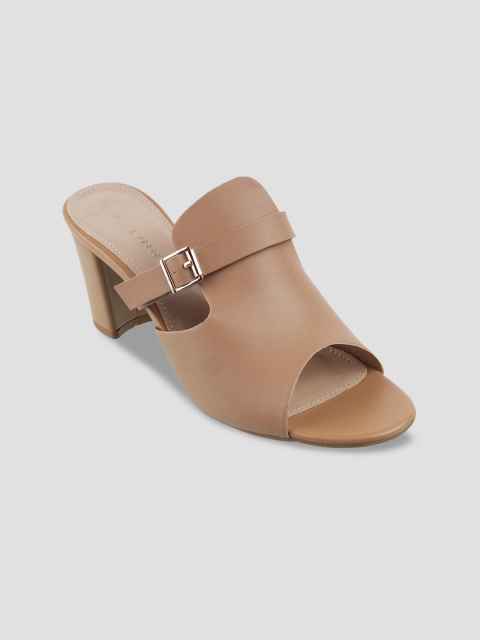 

LEMON & PEPPER Beige PU Block Mules with Buckles