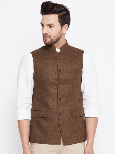 

Spirit Men Brown Woven Design Nehru Jacket