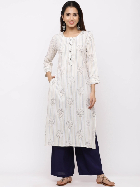 

ZOLA Women White Printed Pleated Kurti with Palazzos