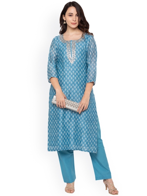 

ZOLA Women Blue Ethnic Motifs Printed Regular Kurti with Patiala