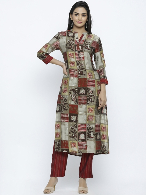 

ZOLA Women Multicoloured Ethnic Motifs Printed High Slit Kurti with Trousers, Multi