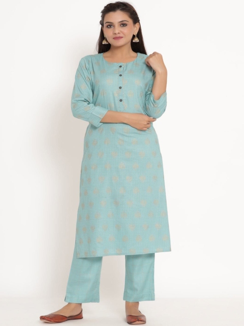 

ZOLA Women Blue Ethnic Motifs Printed Regular Kurta with Trousers