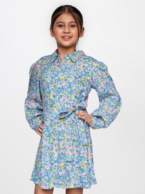 

AND Blue & Yellow Floral Printed Shirt Dress