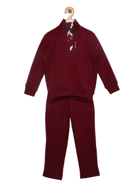 

Sweet Dreams Boys Burgundy & White Solid Cotton Track Suit