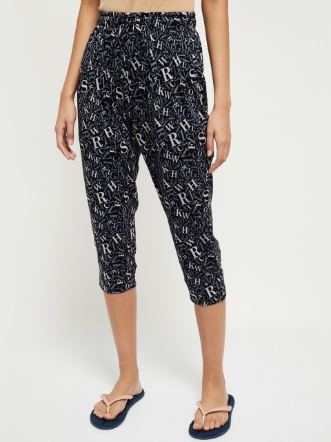 

max Women Black & Grey Printed Cotton Lounge Capris