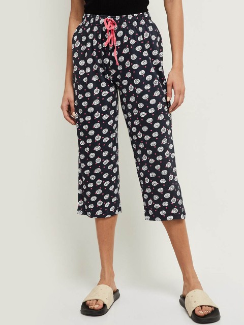 

max Women Navy Blue & White Printed Lounge Capris