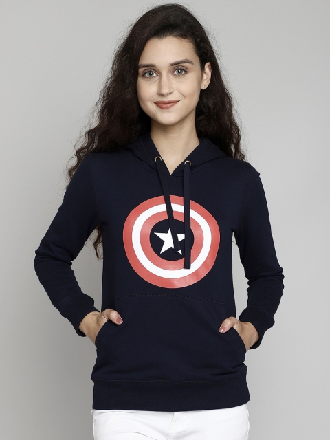

Free Authority Women Navy Blue Printed Captain America Hooded Sweatshirt