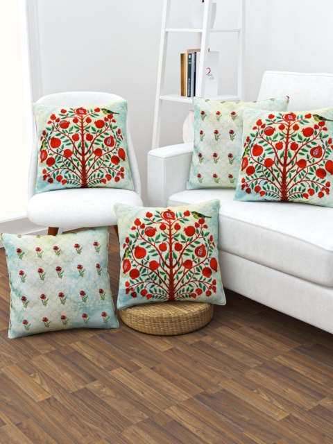 

HAPPY HUES Red Set of 5 Printed Square Cushion Covers