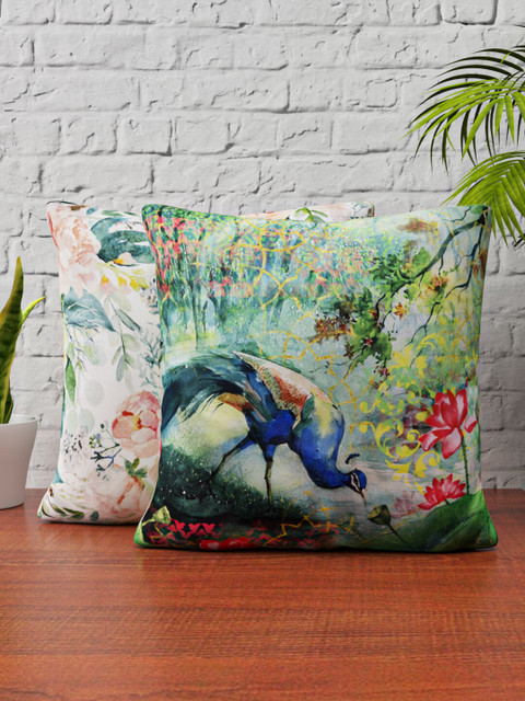 

HAPPY HUES Green Set of 2 Printed Square Cushion Covers