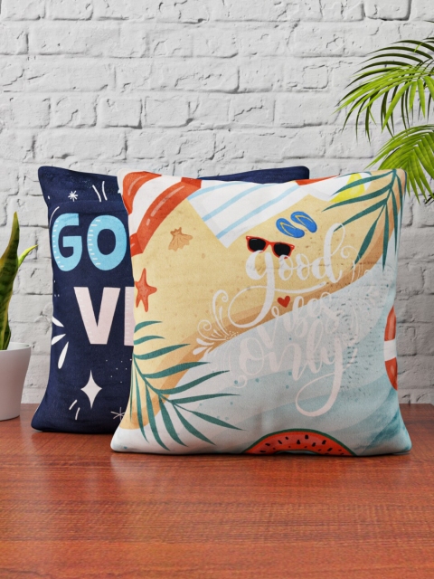 

HAPPY HUES Navy Blue Set of 2 Printed Square Cushion Covers