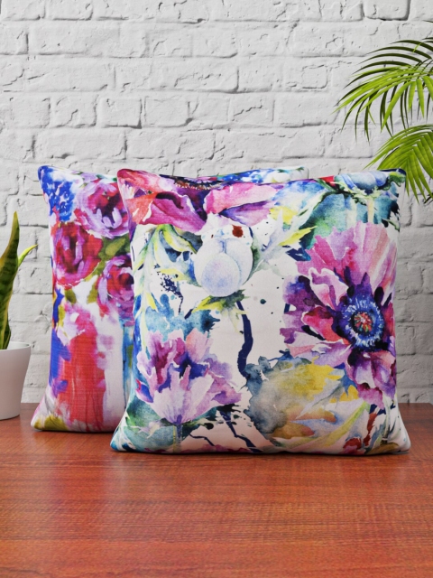 

HAPPY HUES Purple Set of 2 Floral Printed Square Cushion Covers