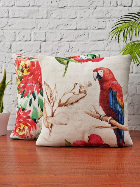 

HAPPY HUES Red Set of 2 Printed Square Cushion Covers