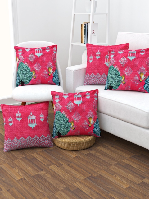 

HAPPY HUES Pink Set of 5 Printed Square Cushion Covers