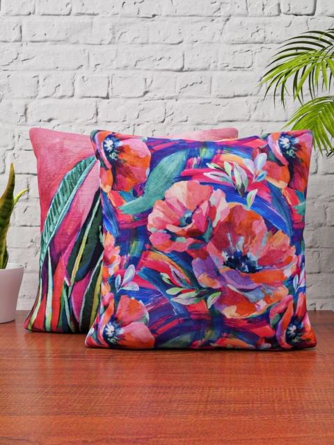 

HAPPY HUES Pink Set of 2 Printed Square Cushion Covers