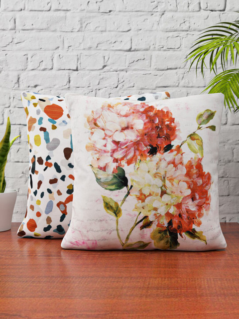 

HAPPY HUES Red Set of 2 Printed Square Cushion Covers