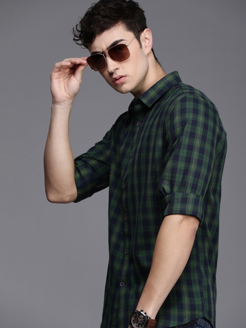 

Allen Solly Sport Men Green & Navy Blue Ultra Slim Fit Tartan Checked Cotton Casual Shirt