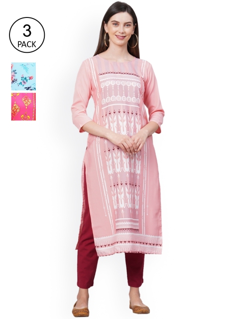 

GoSriKi Women Multicoloured Floral Printed Thread Work Crepe Kurta, Multi