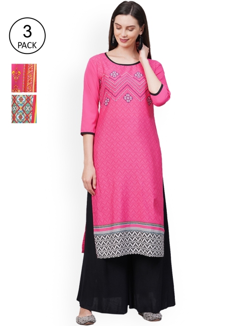 

KALINI Women Multicoloured Ethnic Motifs Printed Mirror Work Crepe Kurta, Multi